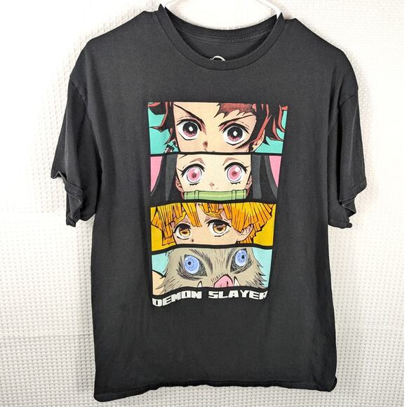 Demon Slayer Kimetsu No Yaiba Anime T-Shirt L Black Graphic Tee Tanjiro Nezuko - Picture 1 of 4